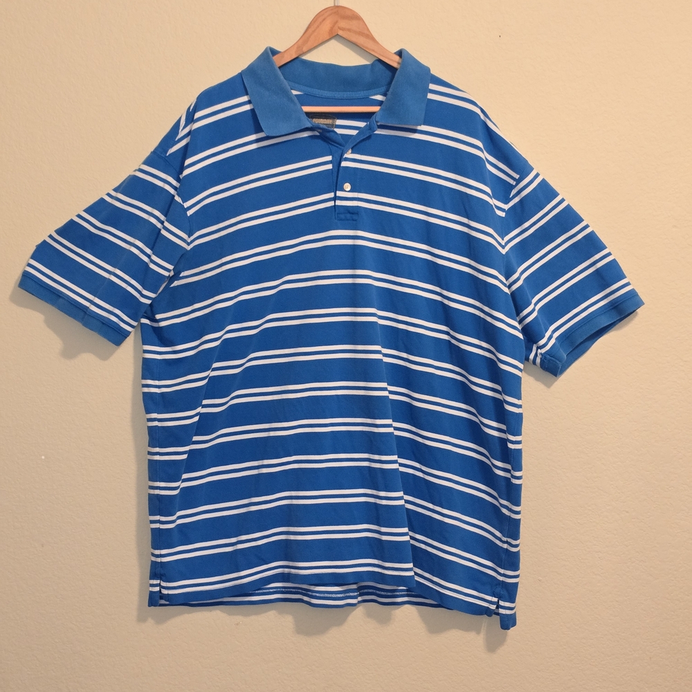 The Foundry Supply Co. Blue and White Striped Polo Shirt